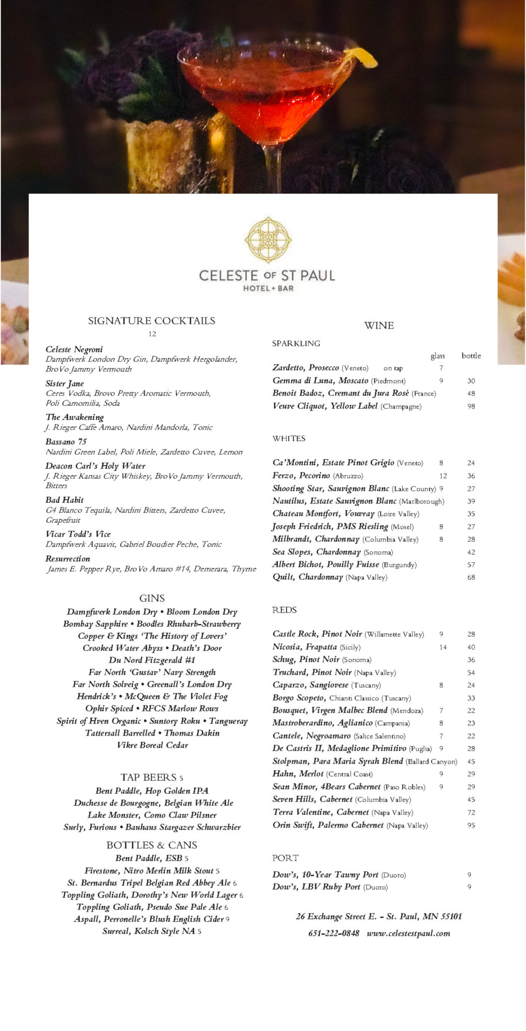Drink Menu Celeste St. Paul